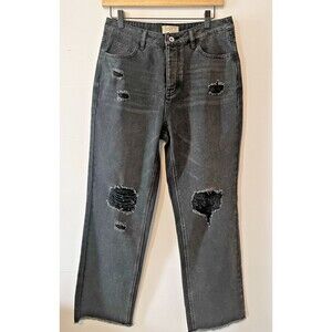 Chelsea & Violet womens distressed blk relaxed leg jeans w/29 emo grunge y2k